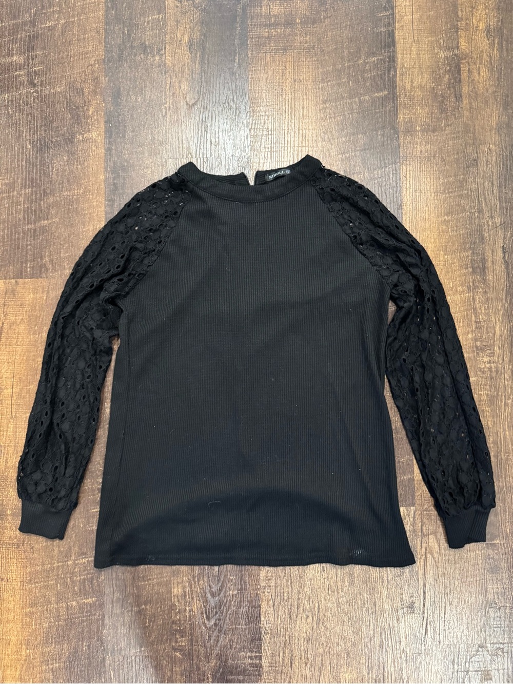 Amazon long sleeve lace shoulders crew neck top